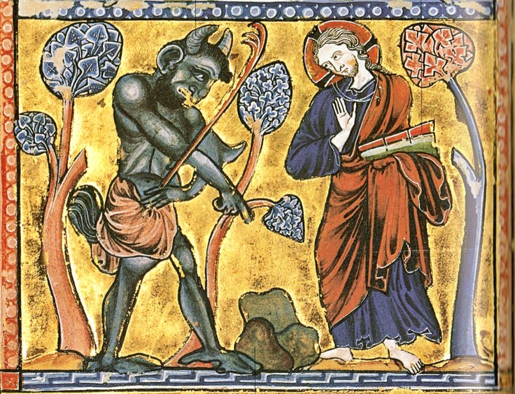 Die erste Versuchung Christi — um 1222, Kopenhagen, Det kongelige Bibliothek — uploaded by Mattes 2022